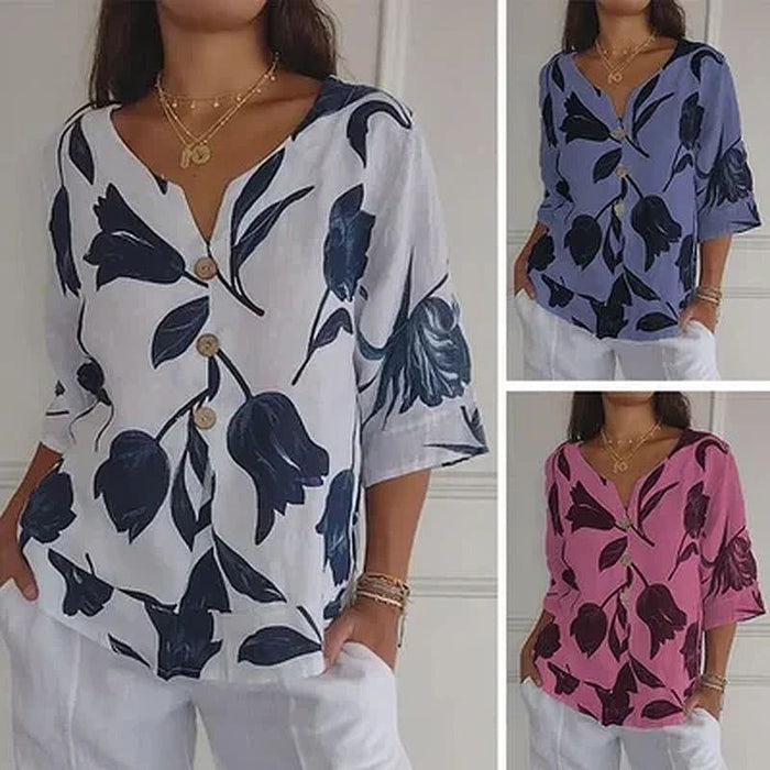 Top tipo túnica con cuello en V estampado