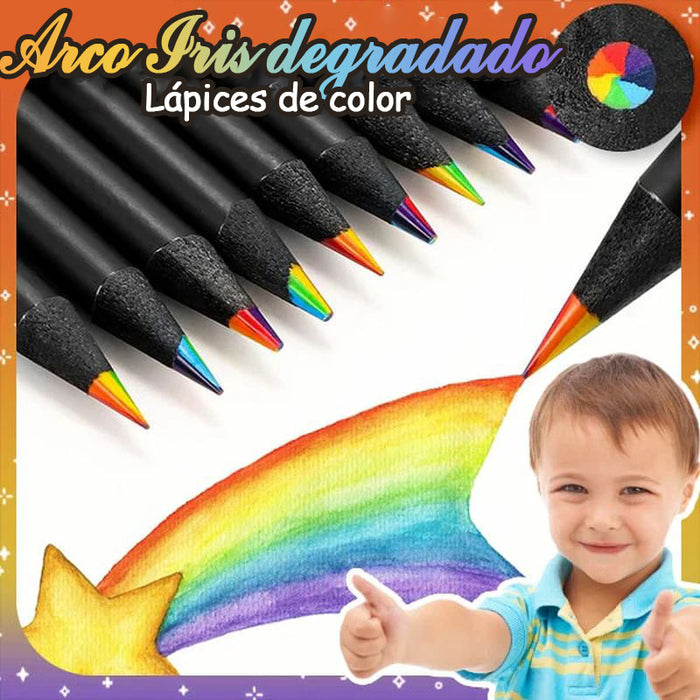 Lápices de colores divertidos con degradado de arcoíris.