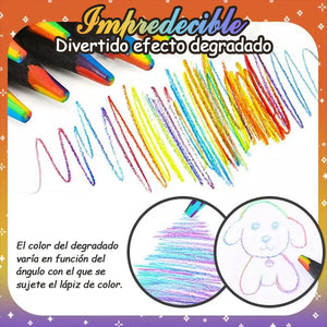 Lápices de colores divertidos con degradado de arcoíris.