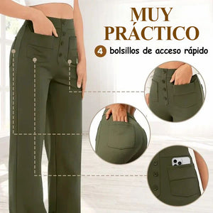 Pantalones elásticos casuales de cintura alta para mujer