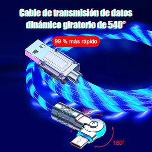 Cable de carga rápida giratorio de 540° con luces