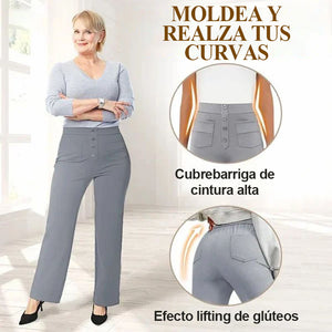 Pantalones elásticos casuales de cintura alta para mujer