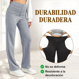 Pantalones elásticos casuales de cintura alta para mujer