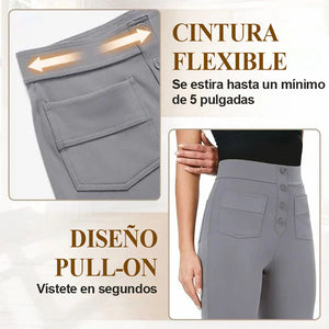 Pantalones elásticos casuales de cintura alta para mujer