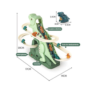Rompecabezas de ensamblaje de dinosaurios, divertido coche de juguete con pista deslizante eléctrica