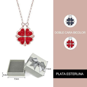 Collar de Cristal de Corazón de Tréboles de Cuatro Hojas de Doble Cara