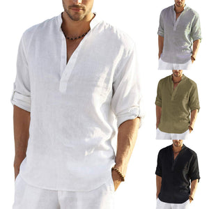 Camiseta casual de lino y algodón para hombre