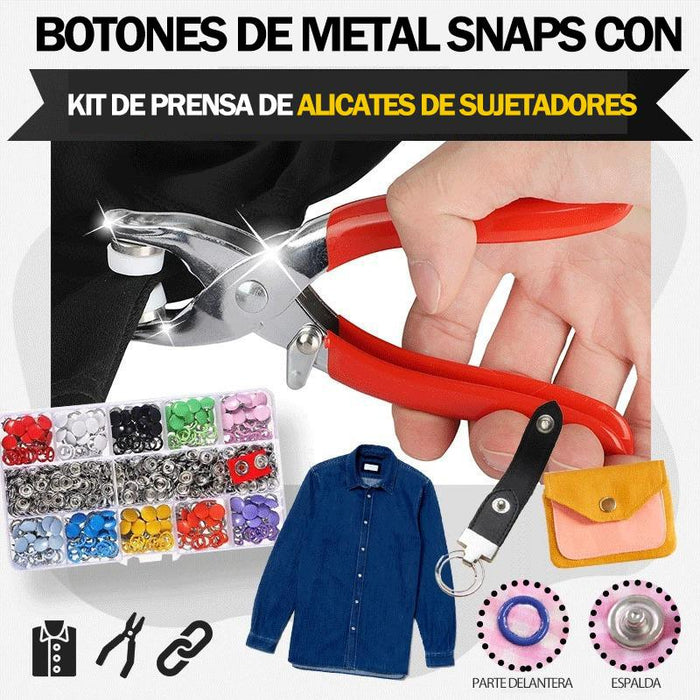 Botones a presión de metal con kit de prensa de alicates de sujeción