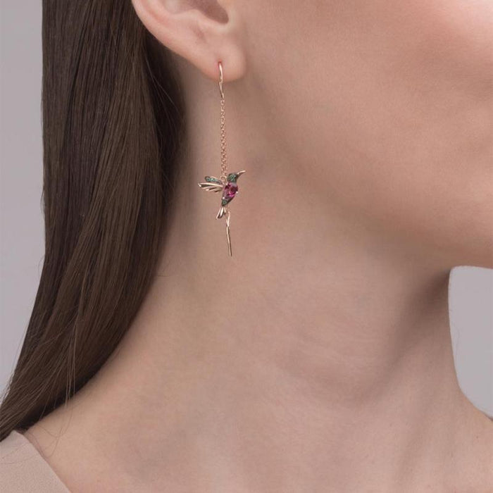 Pendientes de Botón de Diamantes de Imitación de Colibrí Elegante para Mujer