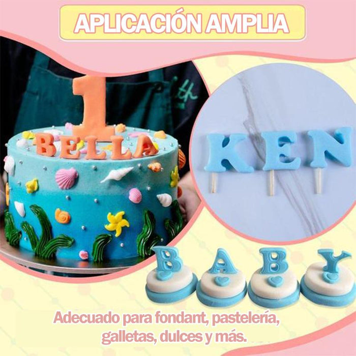 Juego de émbolos de alfabeto de pastel de fondant