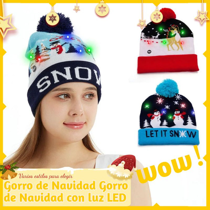 Elegante gorro navideño de punto con luz LED