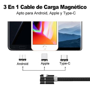 Cable de Carga Magnético Circular para Micro, Lightning y Type C 3 en 1