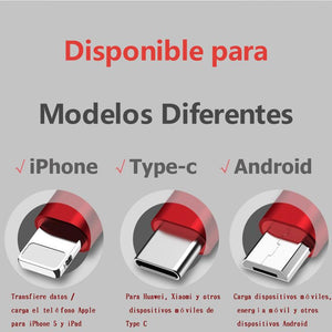 Cable USB Múltiple, Cable de Carga Retráctil 3 en 1, Micro Type C para iPhone y Android