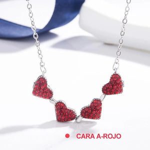 Collar de Cristal de Corazón de Tréboles de Cuatro Hojas de Doble Cara