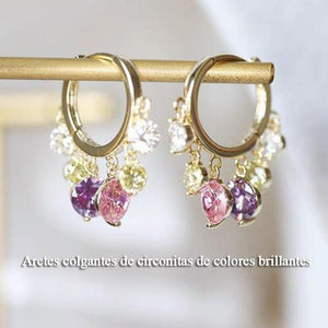 Aretes colgantes de circonitas de colores brillantes