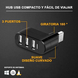 Mini concentrador USB rotable de 3 puertos