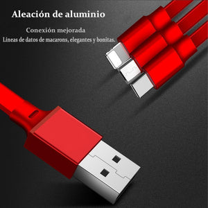 Cable USB Múltiple, Cable de Carga Retráctil 3 en 1, Micro Type C para iPhone y Android