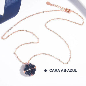 Collar de Cristal de Corazón de Tréboles de Cuatro Hojas de Doble Cara