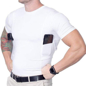 Camiseta de cuello redondo elástico alto táctico con funda oculta