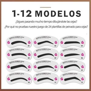 Kit de sellos para cejas con 24 pegatinas para cejas de diferentes estilos