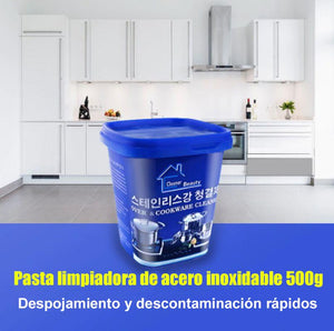 Potente pasta limpiadora para utensilios de cocina de acero inoxidable