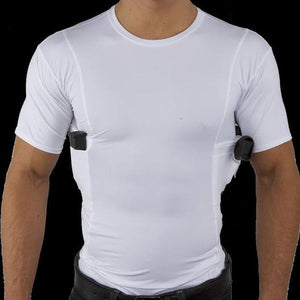 Camiseta de cuello redondo elástico alto táctico con funda oculta