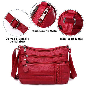 Bolso Multicapa Bandolera de Cuero Suave