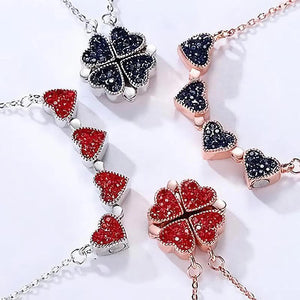 Collar de Cristal de Corazón de Tréboles de Cuatro Hojas de Doble Cara