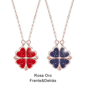 Collar de Cristal de Corazón de Tréboles de Cuatro Hojas de Doble Cara